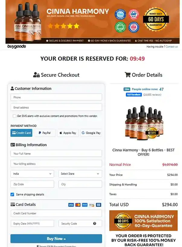 Cinna Harmony Secure Order Page — Checkout